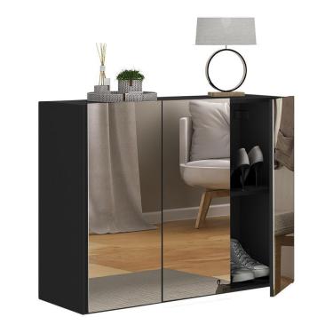 Imagem de Sapateira 3 Portas Com Espelho Suspensa Nina Multimóveis V6021 Preta Preto