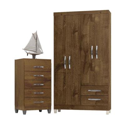 Imagem de Guarda Roupa Solteiro Módena 4 Portas E Cômoda Cannes 5 Gavetas Malbec - Incorplac