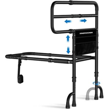 Imagem de KingPavonini Trilhos de cama para adultos idosos com alça ajustável de 9 níveis, grades de cama estáveis para idosos suportam até 181 kg, bengala de cama com bolsa de armazenamento e instalação sem