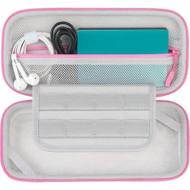 Imagem de Bolsa de transporte BOVKE para Nintendo Switch Lite com 8 slots para cartões para cartuchos de jogos, bolsa de malha extra para cabos de carga, banco de energia, fones de ouvido e outros acessórios, rosa