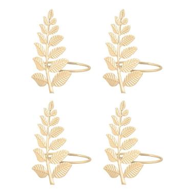 Imagem de Cj 4 Anéis/Argolas de Metal P/Guardanapos Folhagem Dourada Royal Decor