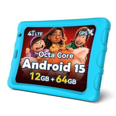 Imagem de Topsand G12 MINI Tablet Android 15 de 8 polegadas com slot para cartão SIM celular desobstruído com 4G LTE Octa Core 12GB RAM 64GB ROM 2TB TF expansível, 5100mAh, tablet com capa (azul)