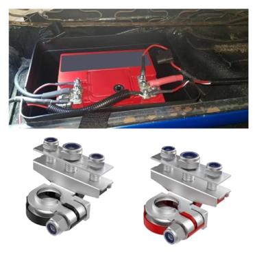 Imagem de 2 peças de conectores de terminal de bateria com 3 vias -12V Automotive Top Post Battery Wire Terminals Kit de conectores de braçadeira, conjunto universal positivo e negativo, placa de cobre com 3
