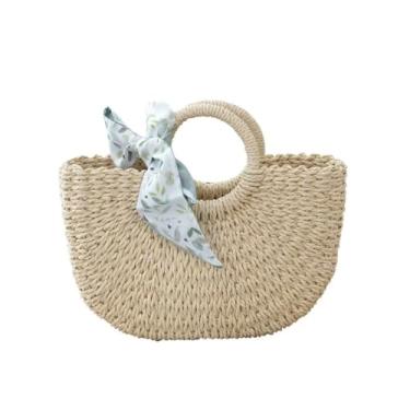 Imagem de Bolsa feminina de palha verão praia, bolsa de ombro trançada em vime (marrom)