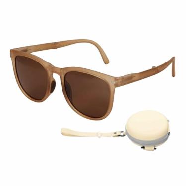 Imagem de HARFINGTON Óculos de sol para mulheres, homens, modelos dobráveis de silicone e policarbonato, óculos de sol modernos com caixa original para dirigir, fazer compras e tirar fotos, chá de outono