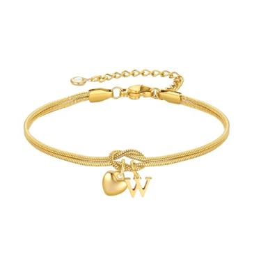 Imagem de M MOOHAM Pulseiras de nó inicial para mulheres – Pulseiras com nó inicial banhado a ouro 18 K para mulheres e adolescentes, pulseira moderna com pingente de amor com letra A-Z, joias delicadas