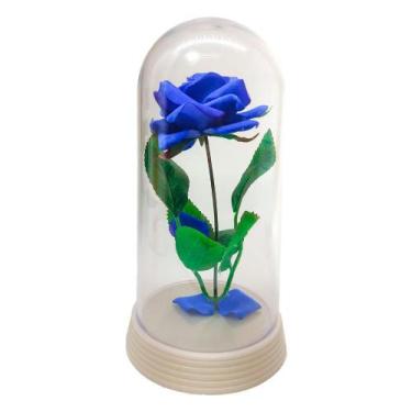 Imagem de Linda Cúpula Bela E A Fera Encantada Com Rosa Azul 19 Cm - Amor Lindo