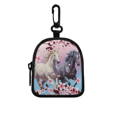 Imagem de Mini porta-moedas portátil para chaves, moedas, fone de ouvido, batom, porta-cartões, organizador de cabos de dados, Cavalo em flor de cerejeira, P