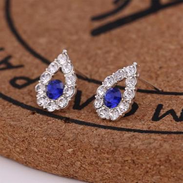 Imagem de Brincos de diamante simples modernos para mulheres, gota d'água de diamante azul, brincos de personalidade