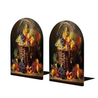 Imagem de Cesta de frutas Fgrapes outono grande suporte de livros de madeira decorativo antiderrapante resistente terminais de livro para mesa de escritório em casa biblioteca de estudo escolar divisórias de