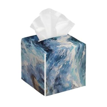 Imagem de Capa quadrada de couro para caixa de lenços de papel à prova d'água, recifes do mar, azul celeste, organizador de papel facial com cinto inferior, estojo de lenços para mesa, banheiro, escritório