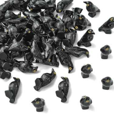 Imagem de Stiesy Miniatura de resina de corvo de Halloween, 50 peças, figuras de corvo preto, decoração de animais de resina para casa de bonecas, mesa de festa assustadora e entusiastas de decoração de férias