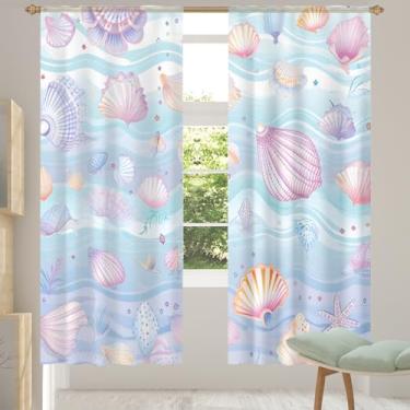 Imagem de 2 conjuntos de painéis de conchas do mar, lindas cortinas transparentes coloridas e arejadas, com filtro leve, painéis de cortina de porta e janela para sala de estar, quarto, jantar, 203 cm de