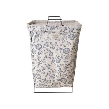 Imagem de Cesto Organizador Dobrável, Suporte para Roupa Suja, Floral Azul e Branco, 60cm, Multiuso com Alças de Metal (Branco)