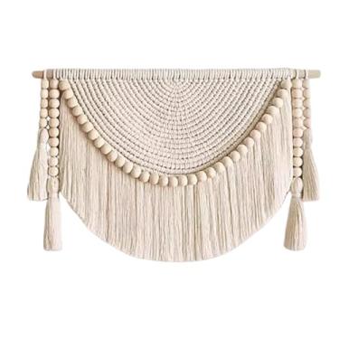 Imagem de Macrame Wall Hanging Tapeçarias artísticas tecidas à mão, com cordão de algodão e pingente decorativo de madeira. Ideais para hall de entrada, sala de estar e cabeceira de cama.(60x40cm/23.6x15.7in)