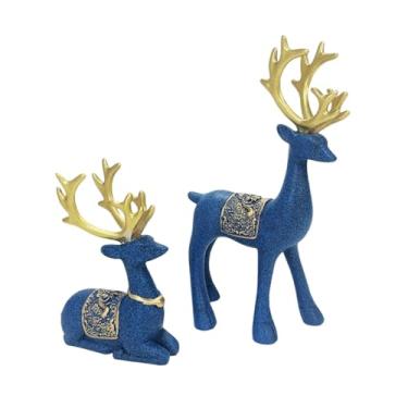 Imagem de IEUDNS 2 Estátuas de Alce, Esculturas de Animais, Enfeites de Mesa, Figuras Decorativas para Quarto, Azul