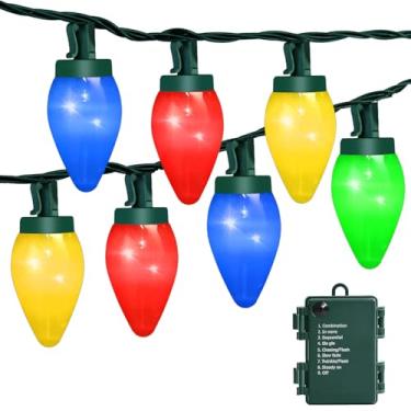 Imagem de HGJ C7 Luzes de Natal operadas por bateria de 60 LEDs, lâmpadas de impermeabilização multicoloridas alimentadas por bateria, 8 modos com tempo de ligar/desligar automático para decoração de Natal com