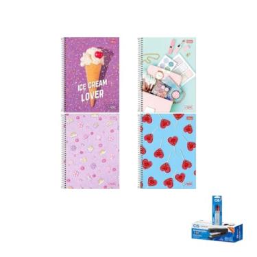 Imagem de Kit Caderno Universitário Vibe Feminino 80F Tilibra + Caneta Esferográfica 0.7mm Kit 3 Unidades Cis + Grampeador Metallic C-15