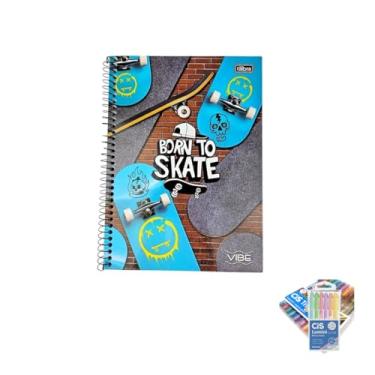 Imagem de Kit Caderno Universitário Capa Dura Vibe Masculino + Caneta Trigel Metálica Estojo 10 Cores + Marca Texto Lumini Pastel Estojo 06 Cores