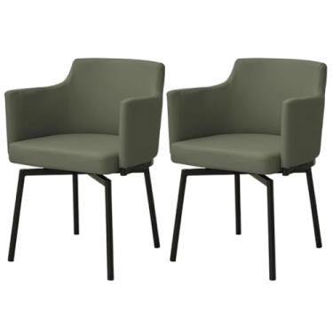 Imagem de SPXMQSS Cadeiras de sala de jantar, cadeiras de cozinha estofadas com encosto e pernas de metal, cadeiras de jantar giratórias de couro com apoios de braços para casa, escritório, sala de estar e