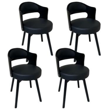 Imagem de SPXMQSS Cadeiras para sala de jantar, cadeiras de jantar giratórias de 360° com encosto, cadeira de jantar estofada de couro, cadeira ergonômica para lounge, escritório, penteadeira, cadeira preta 4