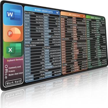 Imagem de Tapete de teclado de planilha grande estendida Excel, teclas de atalho, mouse pad com borda costurada antiderrapante