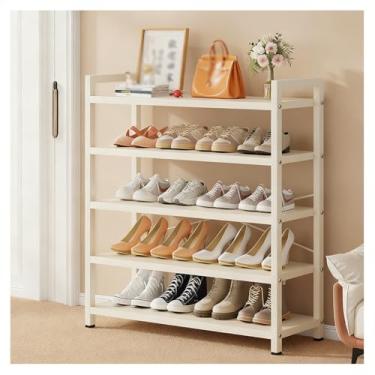 Imagem de SPXMQSS Sapateira de entrada, suporte resistente de metal, organizador de sapatos resistente com prateleiras ajustáveis para armário, entrada, quarto, para 9 a 16 pares, branco, 5 níveis 73 x 25 x 91