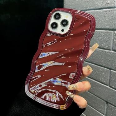 Imagem de Capa para iPhone 11, 12, 13, 14, 15, 16 Pro Max com estampa de ondas e efeito marfim, em cores vibrantes. À prova de choque, com borda de silicone na cor vinho.