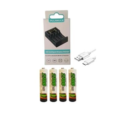 Imagem de Carregador De Pilhas 4 Slot Indicador Led Inteligente Para Pilhas Recarregáveis AAA/AA De 1.2V (Carregador + 4 pilhas AAA)