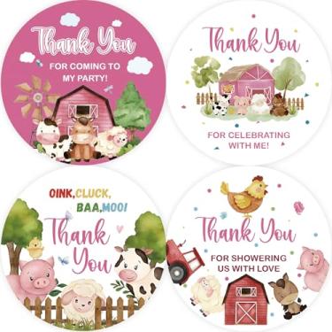 Imagem de 80 peças de adesivos de agradecimento de animais de fazenda, adesivos redondos para chá de bebê de fazenda, etiquetas redondas de vaca cavalo porco para aniversário/revral de gênero lembrancinhas de