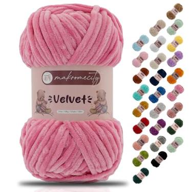 Imagem de Makromecity Fio de veludo 100 g (3,5 oz) / 120 m (132 jardas) fio de chenille premium 100% poliéster, ultra macio, antibolinhas, lavável na máquina, 30 cores para tricô e crochê (rosa açúcar, 1 novelo