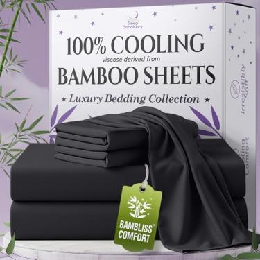 Imagem de SLEEP SANCTUARY Viscose 100% orgânica derivada de lençóis de bambu tamanho solteiro 4 peças - ultramacio e refrescante, bolso profundo de 43 cm, costura dupla, perfeito para quem dorme quente -