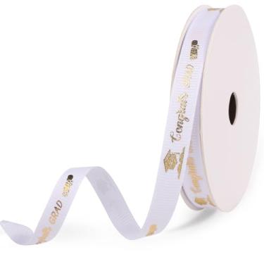 Imagem de Fita de graduação, 0,39 polegadas x 9,8 jardas processo de estampagem a quente Parabéns Grad Ribbon Fita de classe decorativa com glitter dourado para decoração de festa de embrulho de presente (ouro