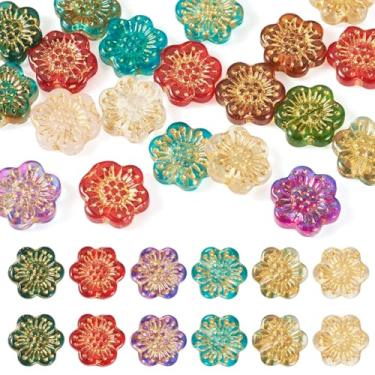 Imagem de Cheriswelry 20 peças de contas de flor de vidro ouro metal enlacado flor solta contas espaçadoras coloridas pulseira floral contas 17 x 18,5 mm para colar, brinco, joias, decoração de dia dos