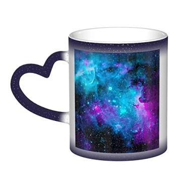Imagem de Caneca de café divertida com céu estrelado roxo, copo de cerâmica com mudança de cor sensível ao calor 12 Oz, para café/chá/leite/cacau, para adolescente/aniversário/festival/presentes