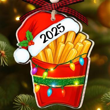 Imagem de Enfeite de batata frita – Enfeite de batatas fritas para árvore de Natal – Presente engraçado para amantes de comida e fãs de fast food – Ornamentos de batatas fritas – Design acrílico, lembrança de