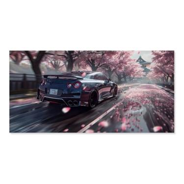 Imagem de HouLaiZhe R35 Carro Esportivo Flor de Cerejeira Posters Tela Estética Sala Decoração de Parede Impressões Galeria Sala Decoração de Parede para Quarto Sala de Estar Escritório 12 x 24 polegadas (30 x