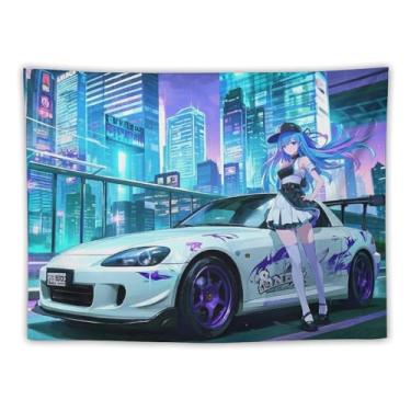 Imagem de HouLaiZhe JDM Tapeçaria de carro anime menina S2000 Jdm carro cyber parede quarto decoração de casa tapeçarias estética piquenique decoração de parede arte de parede para dormitório sala de estar 76,2