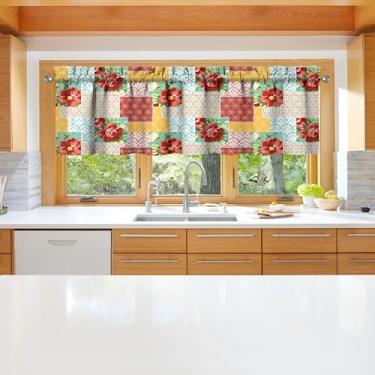 Imagem de sgqjdpmc 1 peça de cortinas de cozinha de flores para janelas de cozinha, cortinas de arte de fazenda, decoração sobre a pia 45,7 x 137 cm