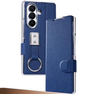 Imagem de LTLMYDAM Capa de couro para Samsung Galaxy Z Fold 7, protetor de tela tudo incluso capa carteira flip mini anel de suporte capa anti-queda, azul, dobra7