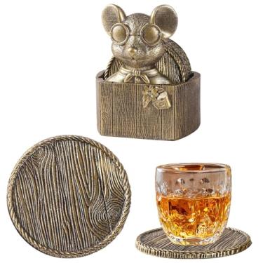 Imagem de Porta-copos de rato - 6 porta-copos rústicos de madeira de tamanho completo | Antiderrapante para cabana de madeira, caça, caverna masculina, decoração de bar e casa de fazenda | Proteja móveis