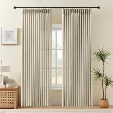 Imagem de IVAPUPU Cortinas plissadas com 2 painéis de 2 cm de comprimento para sala de estar, cortina de linho semitransparente treinada com memória com anéis nas costas para quarto de bebê, 40W, Burlywood