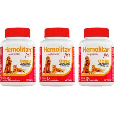 Imagem de Hemolitan Pet 30 Comprimidos - Vetnil - 3 Unidades