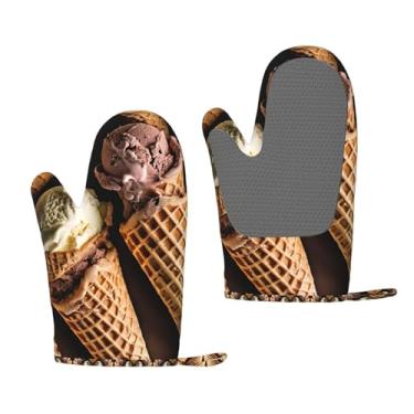 Imagem de Sorvete - Luvas de forno de silicone resistentes ao calor impressas - aderências antiderrapantes, grelhar e usar na cozinha (pacote com 2)