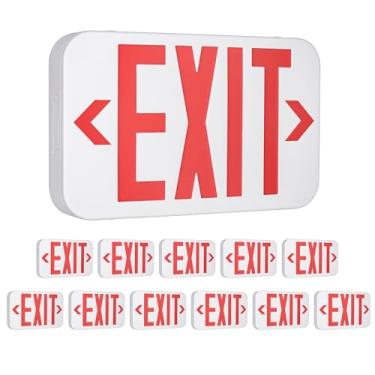 Imagem de LIT-PaTH Placa de saída LED, luz de emergência com dupla face e baterias de reserva - Iluminação de saída de letra vermelha padrão dos EUA, qualificada UL 924 e CEC, tensão 120-277, pacote com 12