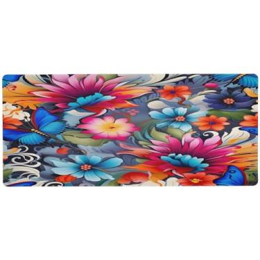 Imagem de Wassud Borboleta colorida (2) mouse pad para jogos com base de borracha antiderrapante, mouse pad longo para teclado de computador com borda costurada, impermeável grande almofada de mesa para