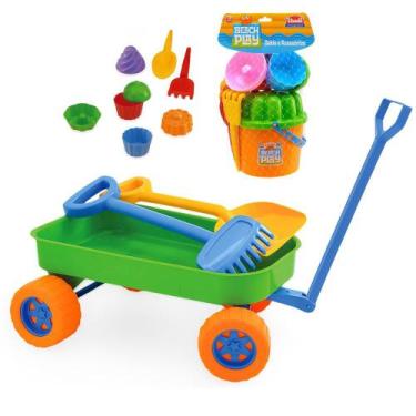 Imagem de Carrinho De Praia Beach Play Com Pá E Rastelo + Baldinho - Usual Brinq