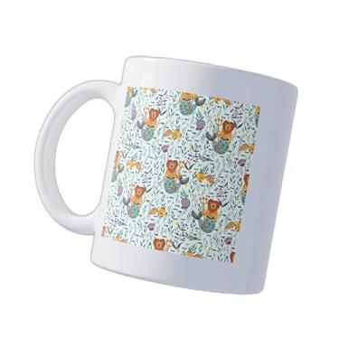 Imagem de Caneca Xícara de Café em Porcelana 300ml com Ilustração de Leões e Sereias