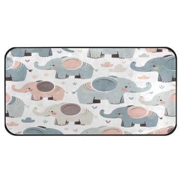 Imagem de Burbuja Tapete de cozinha de elefantes fofos 51 x 99 cm, tapete lavável antiderrapante com suporte de borracha, tapete para cozinha, sala de estar, banheiro, decoração de casa