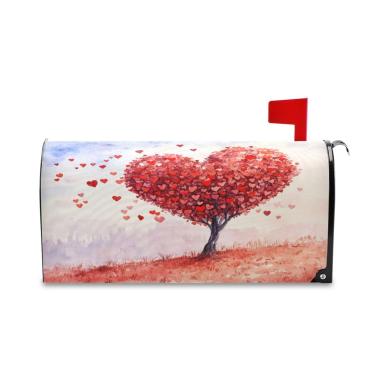 Imagem de Burbuja Capa magnética para caixa de correio, capa de caixa de correio decorativa de árvore de coração dos namorados para decoração de jardim e quintal, tamanho grande 52,8 x 64,5 cm